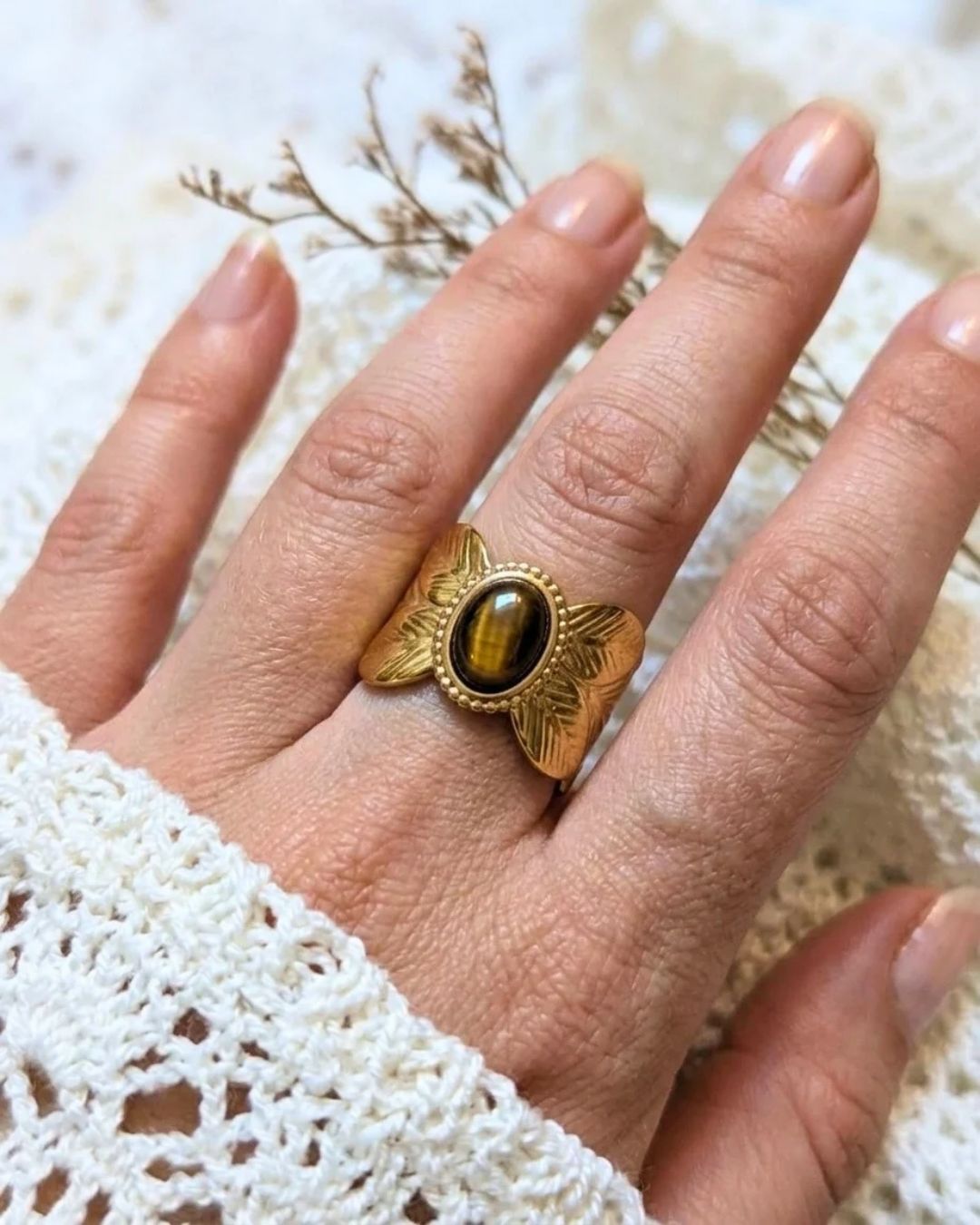 Bague Kamira —Pierre Naturelle & Acier Inoxydable