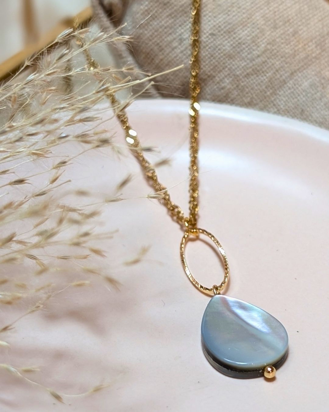 Collier Margot — Nacre grise & Acier Inoxydable