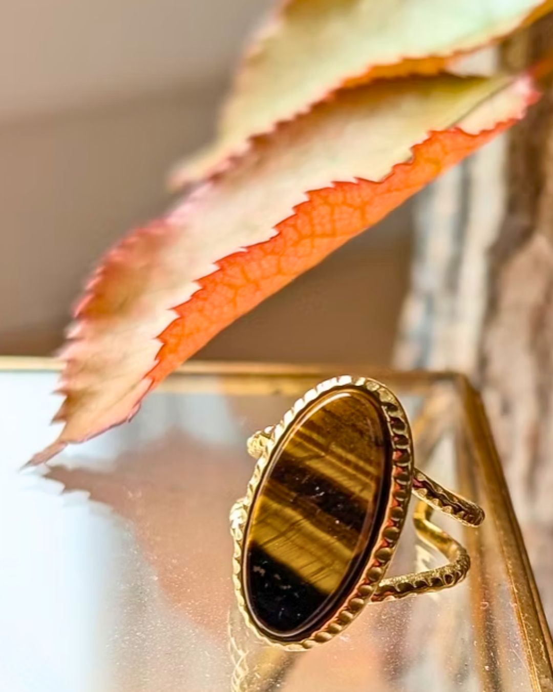 Bague Ajustable Greta - Pierres Naturelles &amp; Acier Inoxydable Doré