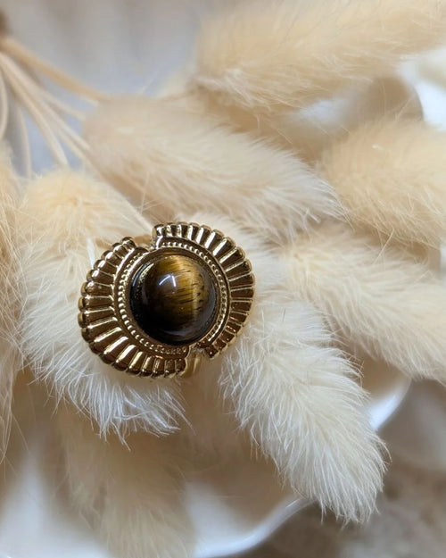 Bague Ajustable Neela - Acier Inoxydable Doré & Pierres Naturelles