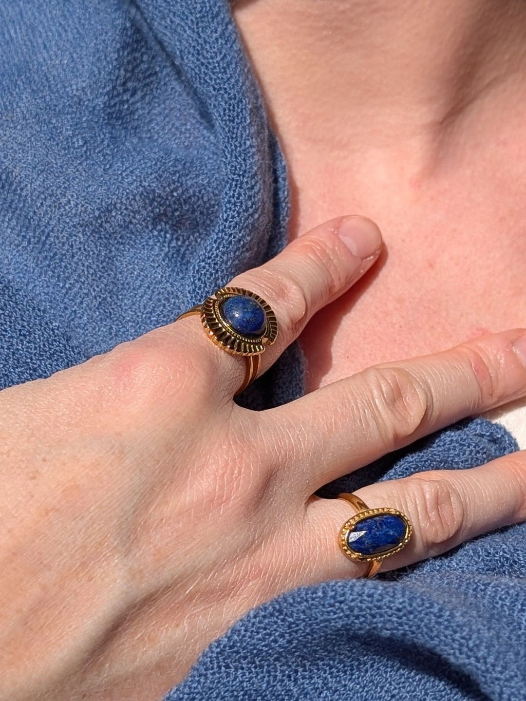 Bague Alberine - Dorée Ajustable en Lapis Lazuli