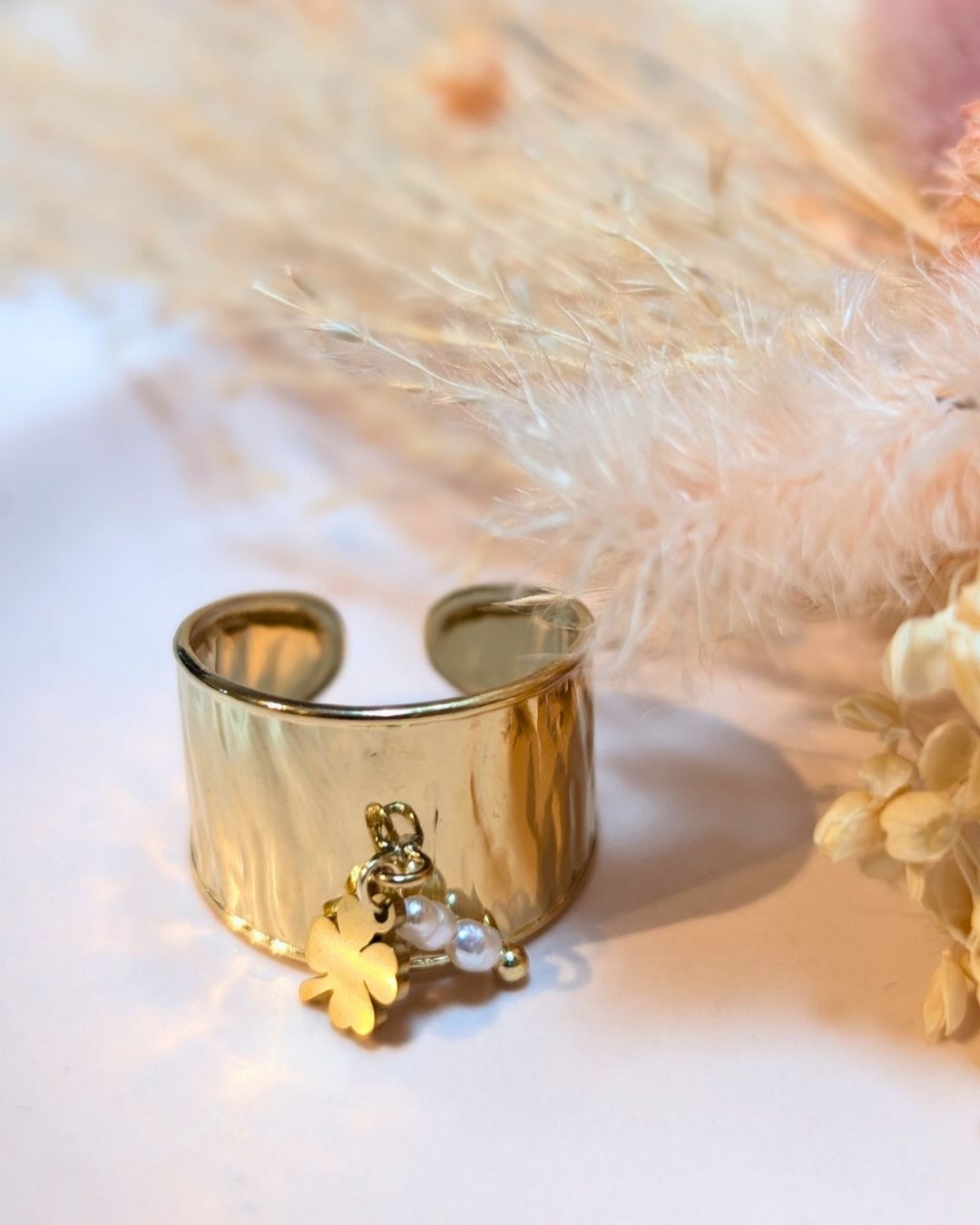 Bague Félicie — Ajustable Acier inoxydable &amp; perles d&