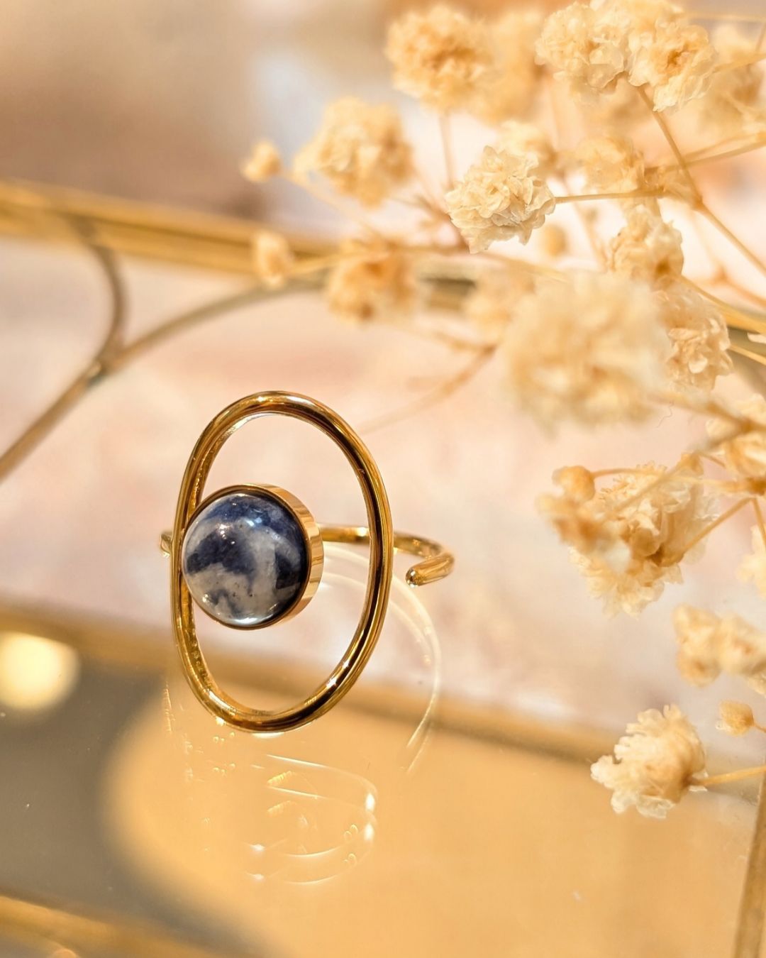 Bague Orion — Ajustable Pierre Naturelle &amp; Acier Inoxydable