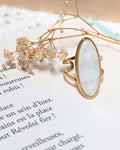 Bague Victoria — Pierre Ovale Nacre Blanche et Acier Inoxydable Doré