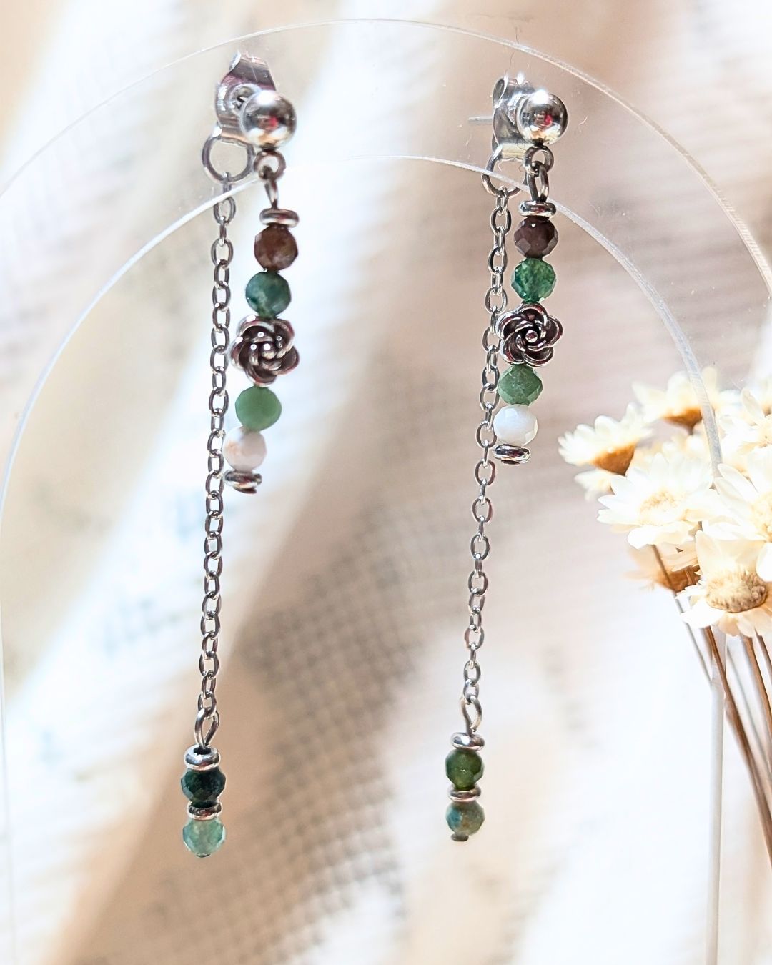 Boucles d'Oreilles Augustine - Pendant en Acier Inoxydable & Pierres Naturelles