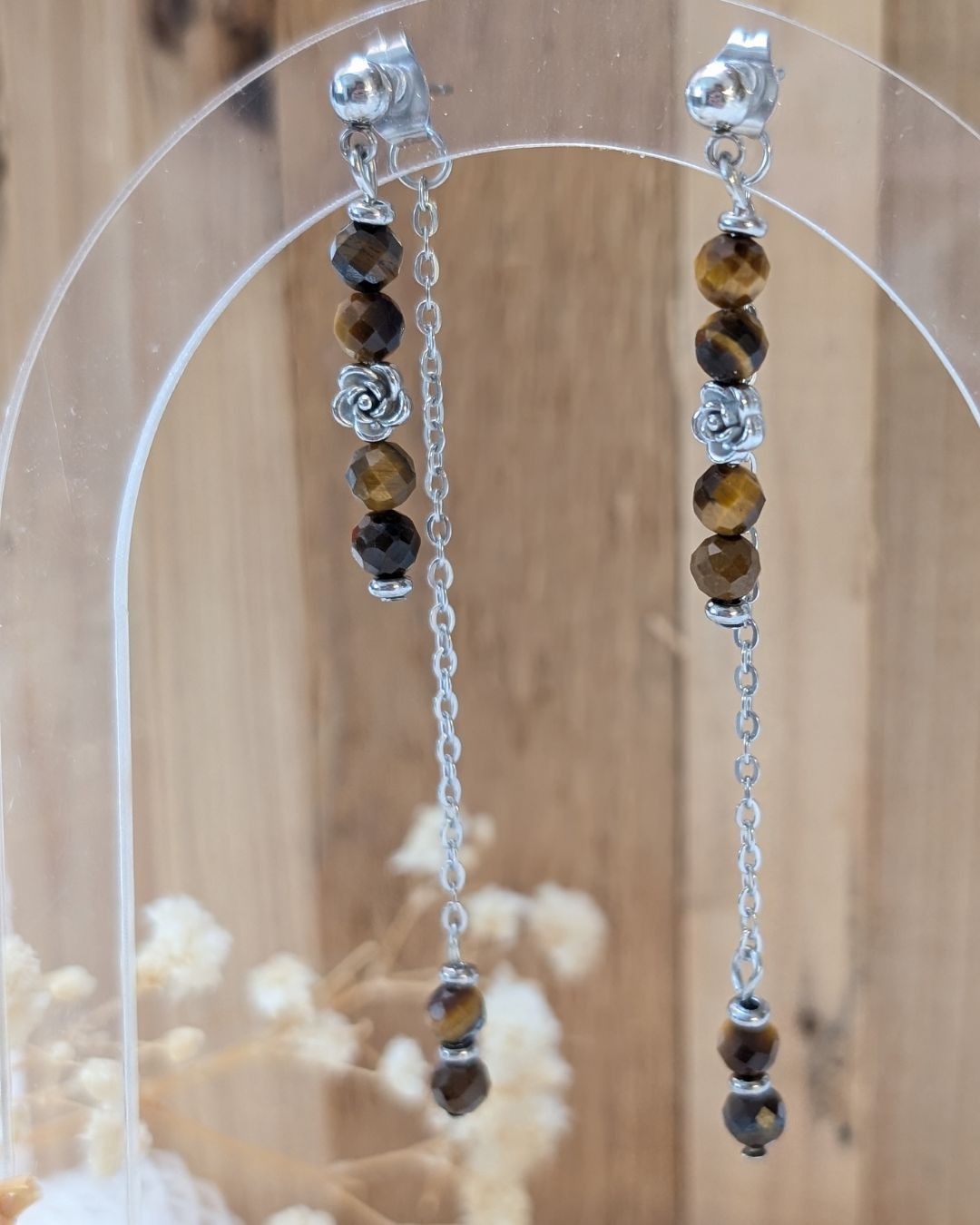 Boucles d'Oreilles Augustine - Pendant en Acier Inoxydable & Pierres Naturelles