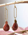 Boucles d'Oreilles Cherry — Pendants Goutte en Pierres Naturelles et Acier Inoxydable Doré