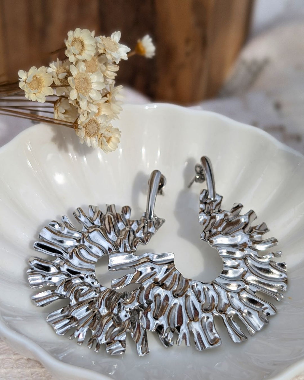 Boucles d'oreilles Raquel —  Créoles texturées Acier inoxydable