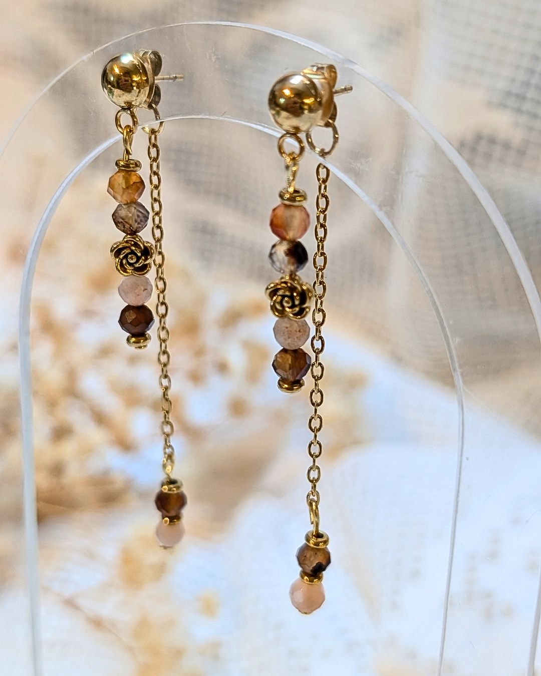 Boucles d'Oreilles Augustine - Pendant en Acier Inoxydable & Pierres Naturelles