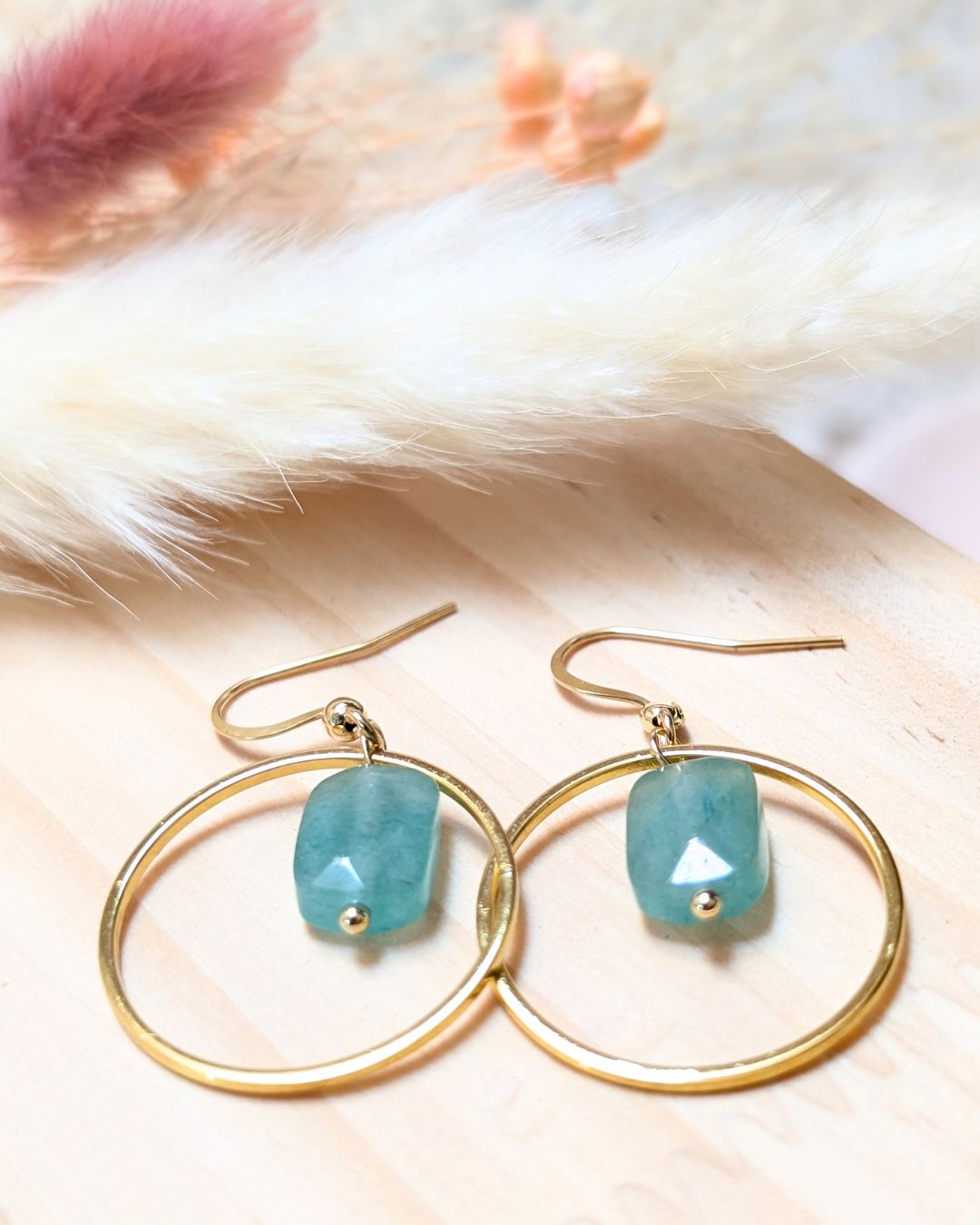 Boucles d'Oreilles Lena - Acier Inoxydable Doré & Pierres Naturelles