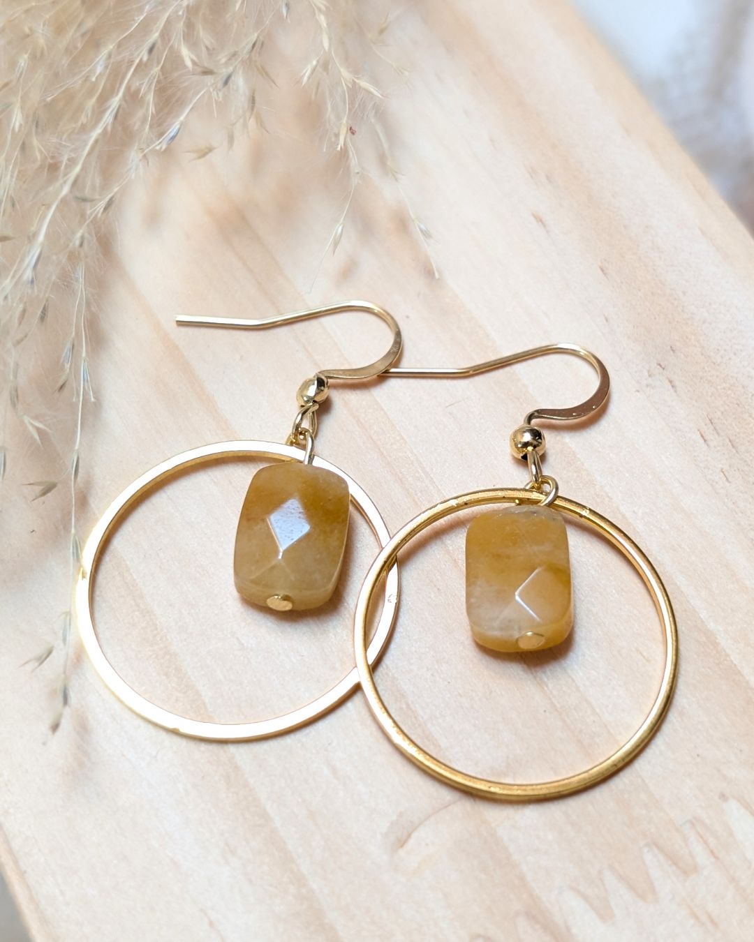 Boucles d'Oreilles Lena - Acier Inoxydable Doré & Pierres Naturelles