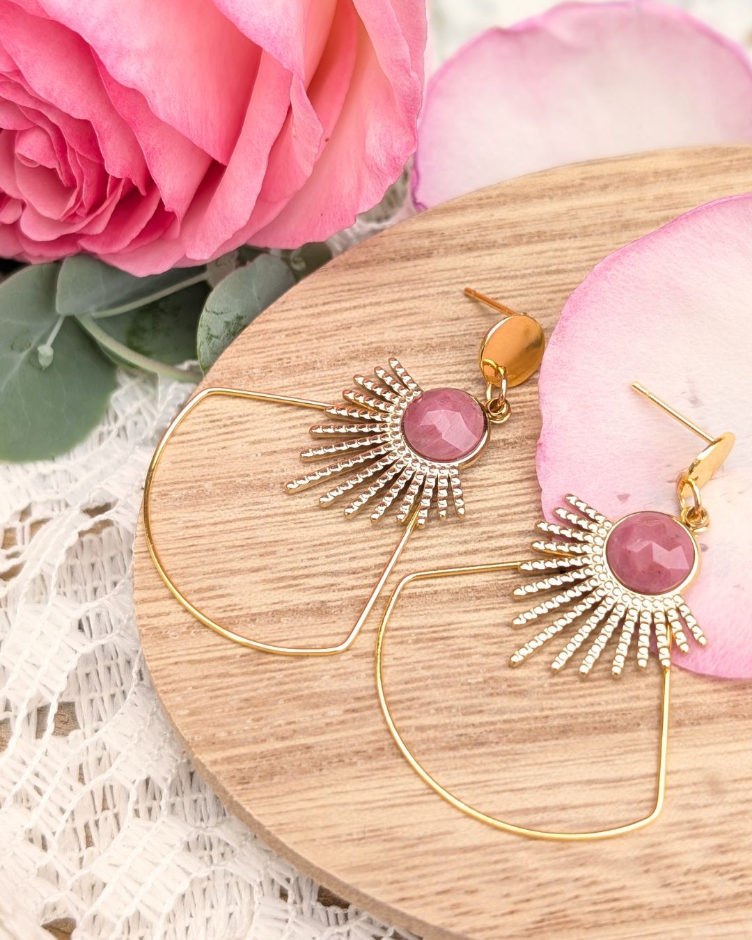 Boucles d'oreilles Manoela en Acier Inoxydable et Pierres Naturelles