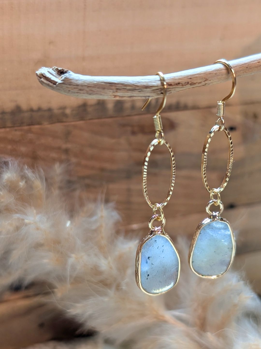 Boucles d'oreilles Margareth — Acier Inoxydable Doré et Pierres Naturelles