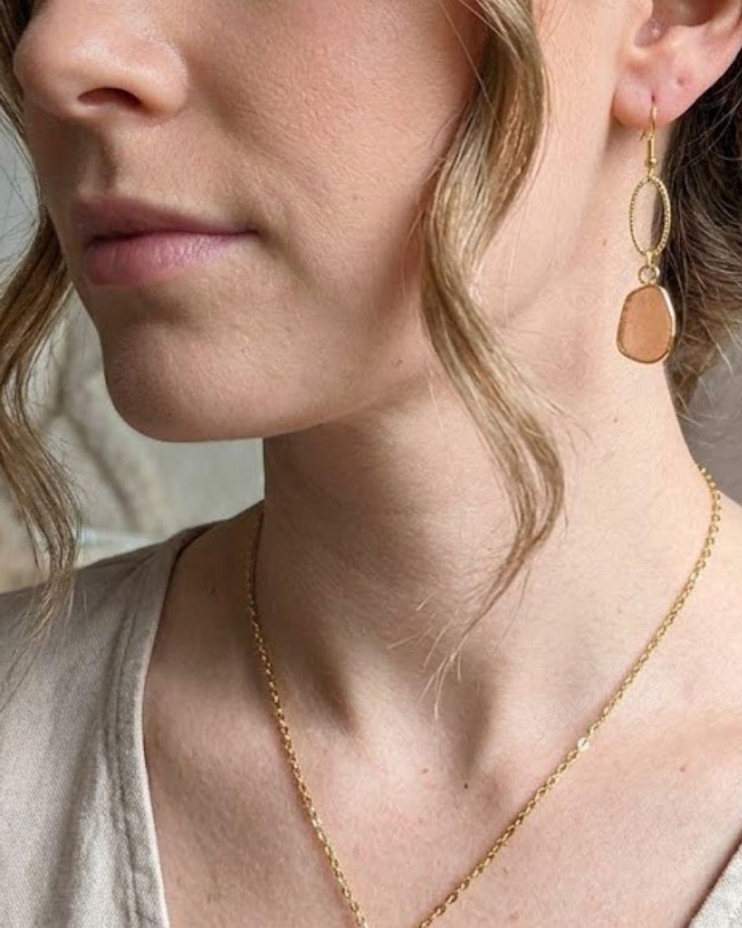 Boucles d'oreilles Margareth — Acier Inoxydable Doré et Pierres Naturelles