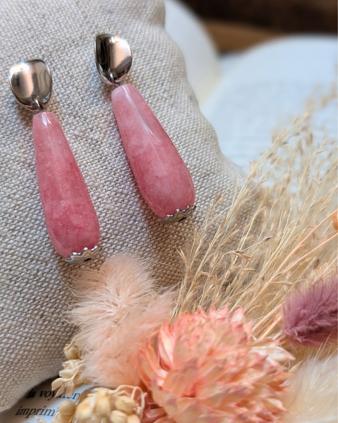 Boucles d'Oreilles Meï — Pendants Goutte en Pierres Naturelles et Acier Inoxydable