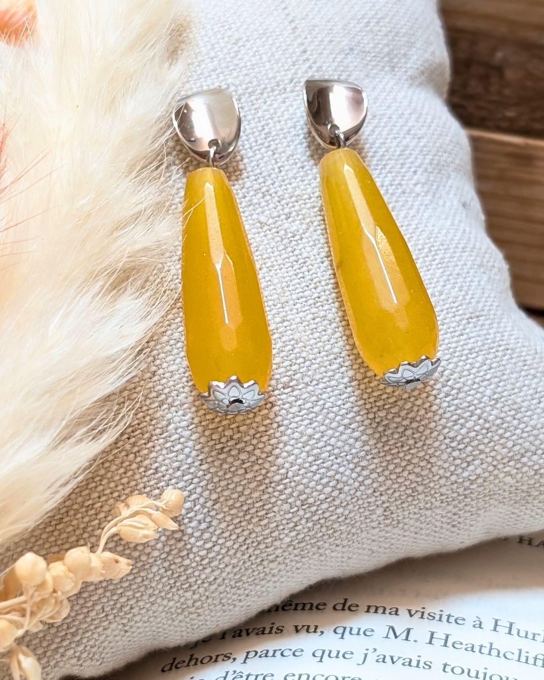 Boucles d'Oreilles Meï — Pendants Goutte en Pierres Naturelles et Acier Inoxydable
