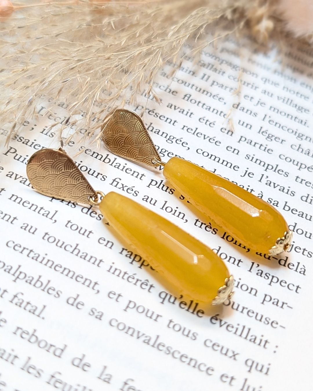 Boucles d'Oreilles Meï — Pendants Goutte en Pierres Naturelles et Acier Inoxydable