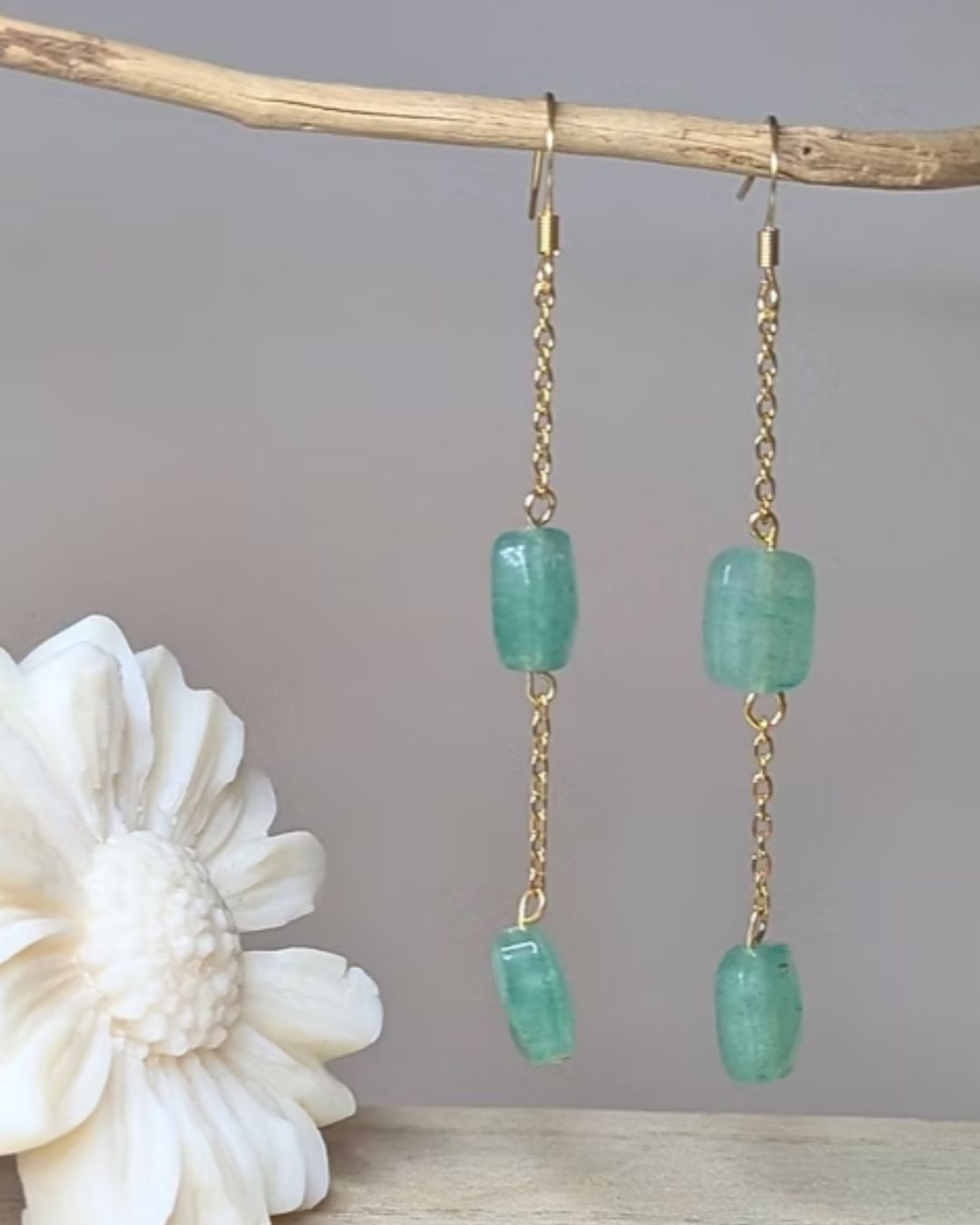 Boucles d'Oreilles Lénaëlle - Acier Inoxydable Doré & Pierres Naturelles