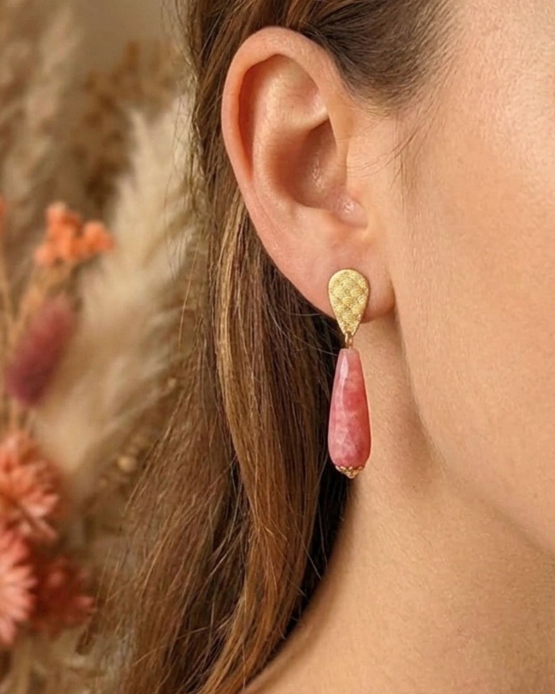 Boucles d'Oreilles Meï — Pendants Goutte en Pierres Naturelles et Acier Inoxydable