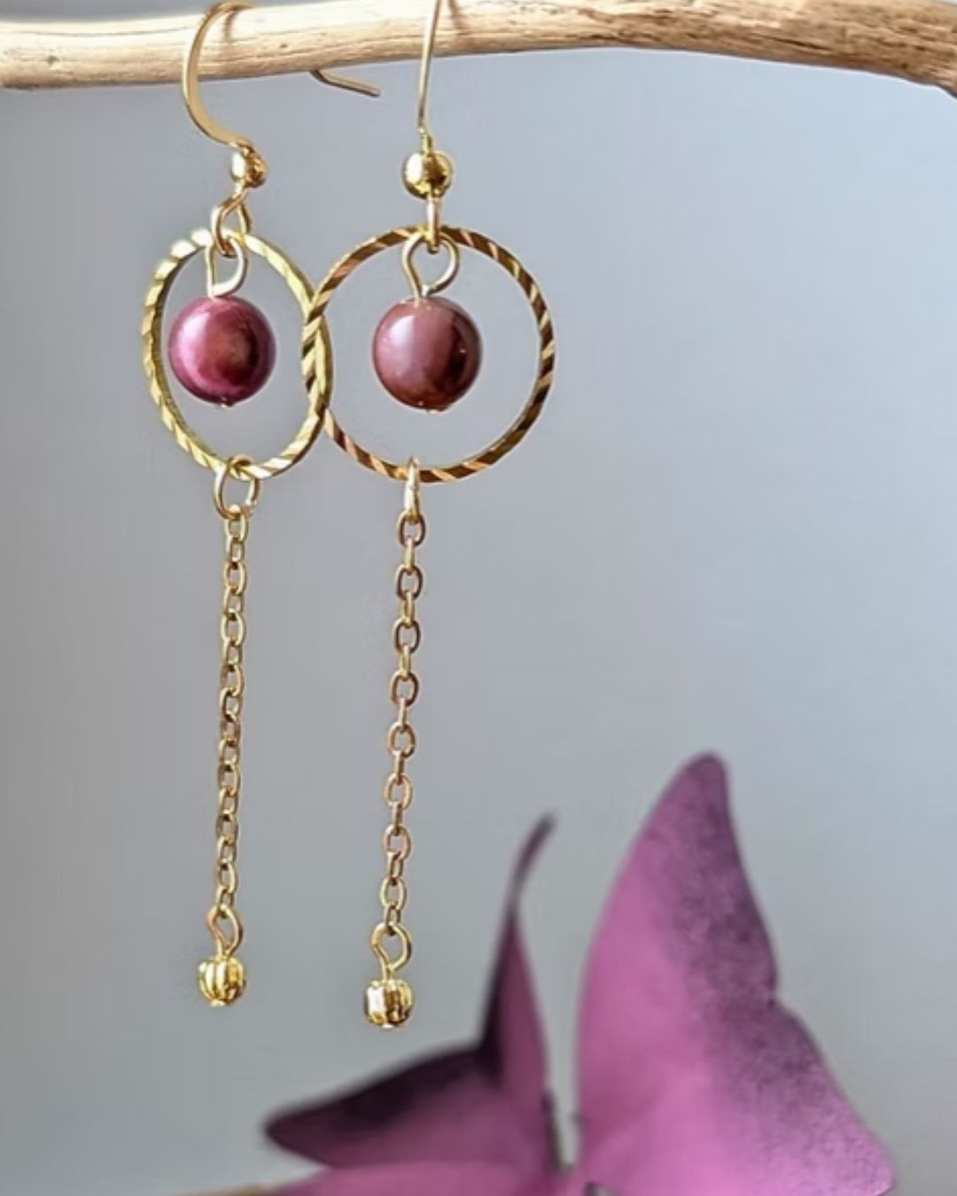 Boucles d'Oreilles Angèle - Pendantes en Acier Inoxydable & Pierre Naturelle
