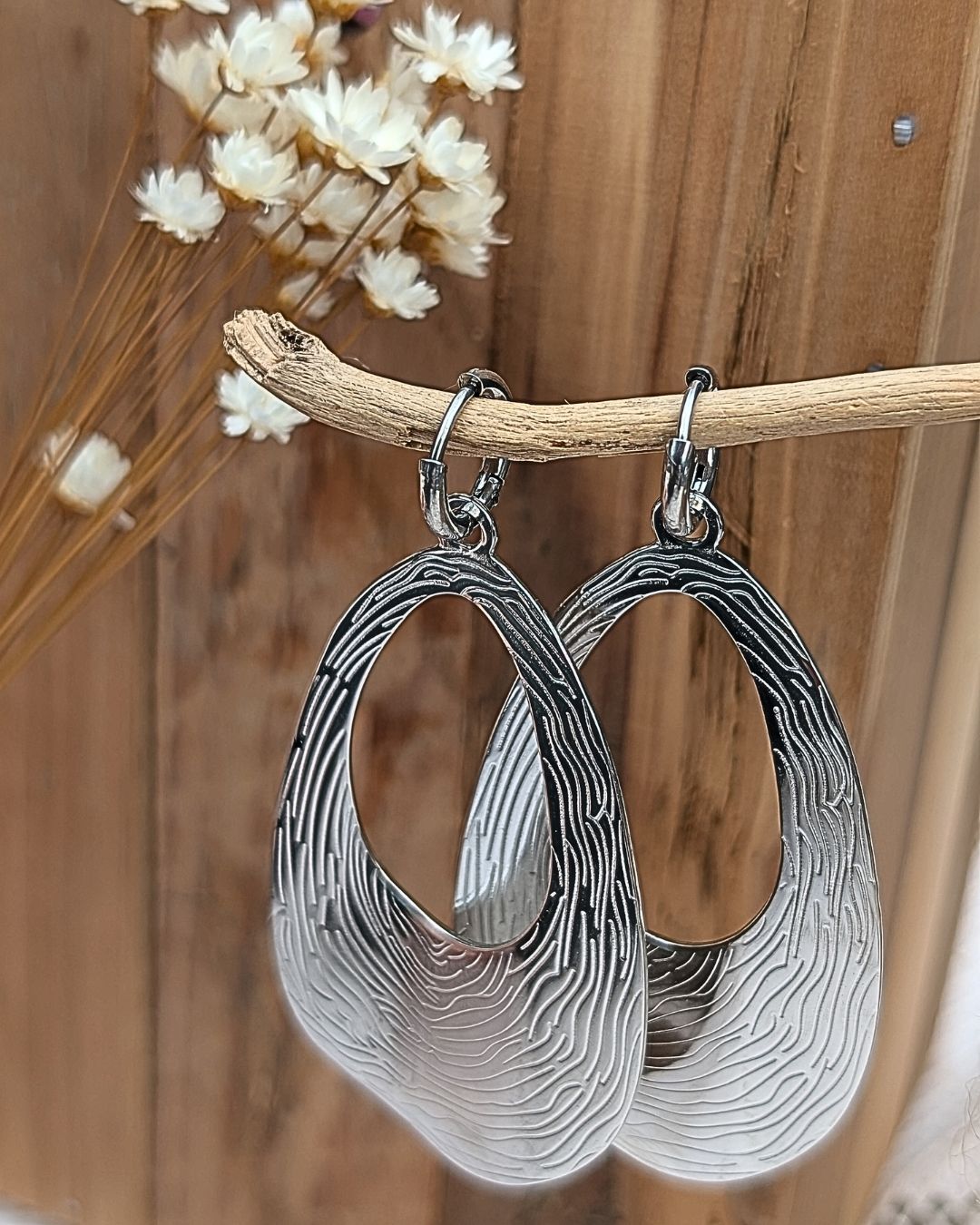 Boucles d'oreilles Carolann — Pendants gouttes texturées Acier inoxydable