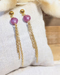 Boucles d'oreilles Lison -  Pendantes en acier inoxydable doré et pierres naturelles de tourmaline