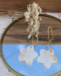 Boucles d'Oreilles Talala — Fleur de Frangipanier en Nacre Sculptée et Acier Inoxydable