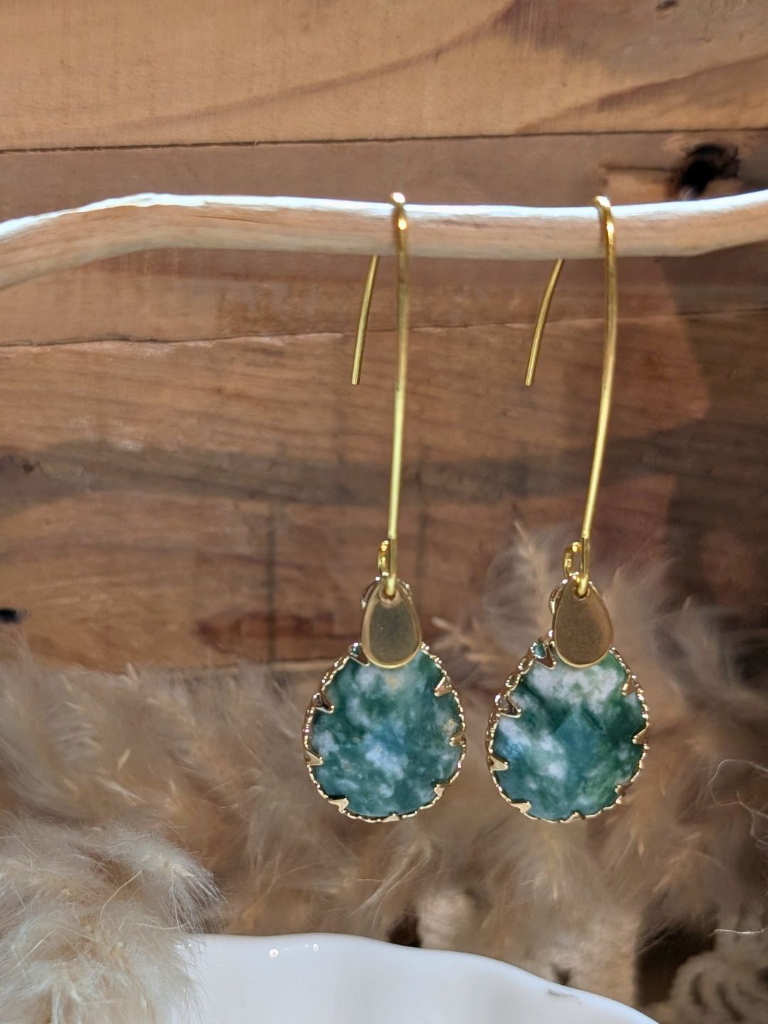 Boucles d'Oreilles Kate - Pendants en Acier Inoxydable Doré & Pierres Naturelles