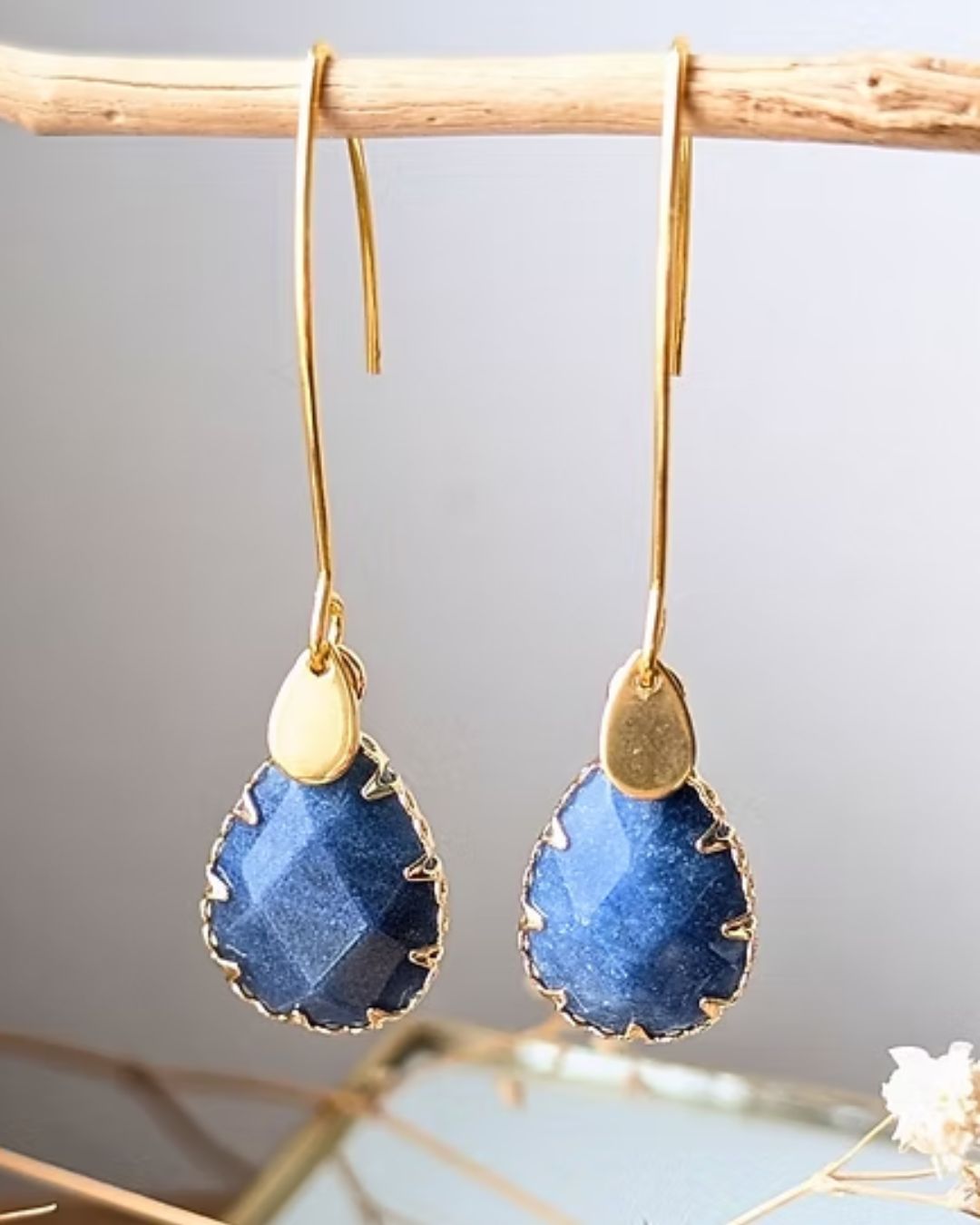 Boucles d'Oreilles Kate - Pendants en Acier Inoxydable Doré & Pierres Naturelles