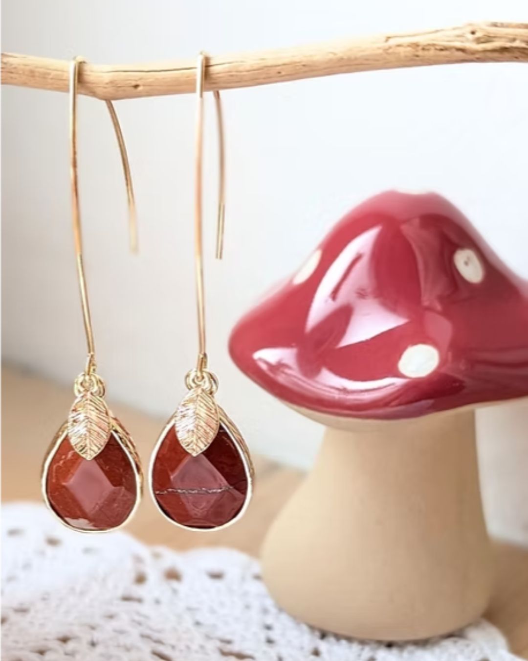 Boucles d'Oreilles Kate - Pendants en Acier Inoxydable Doré & Pierres Naturelles