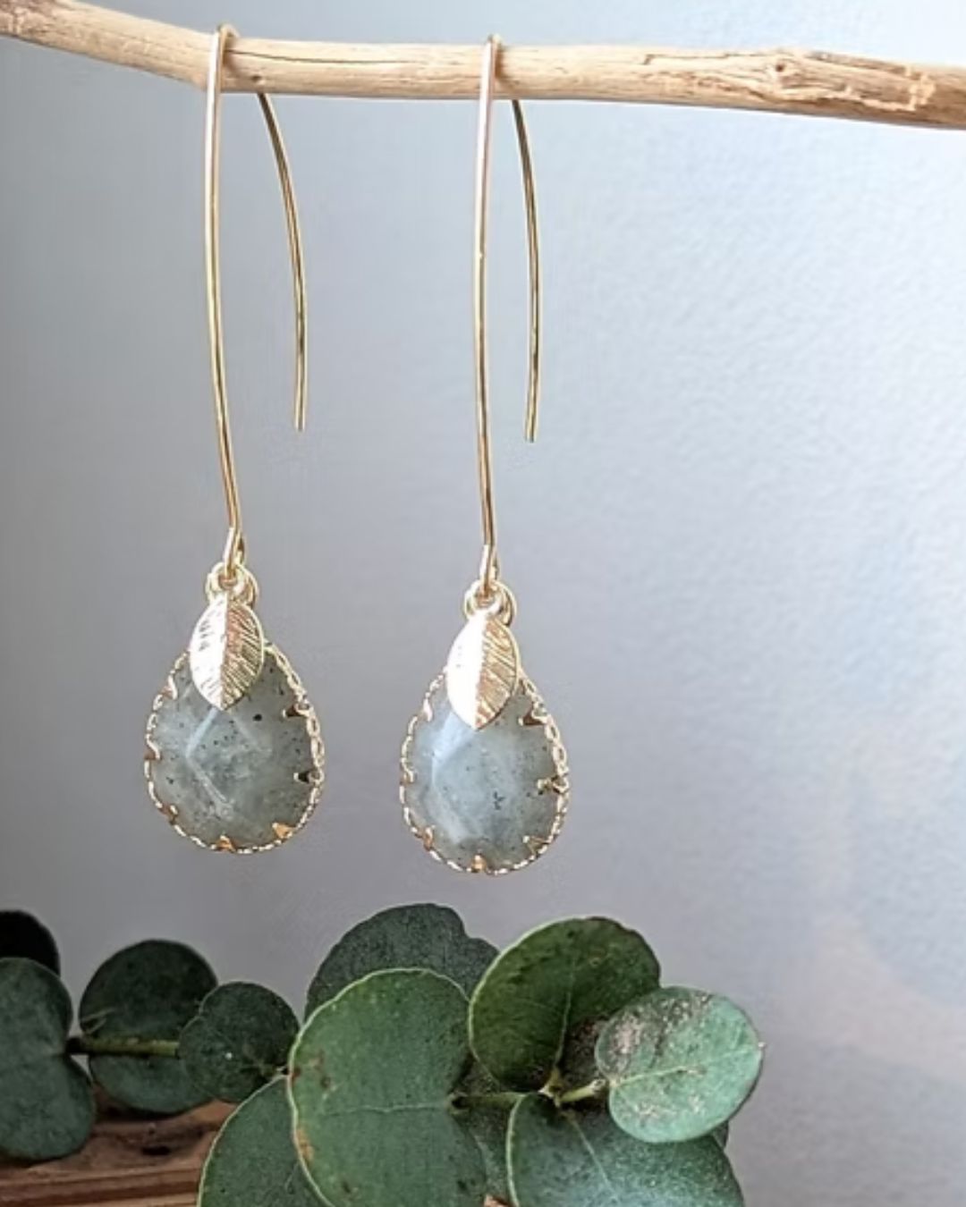 Boucles d'Oreilles Kate - Pendants en Acier Inoxydable Doré & Pierres Naturelles
