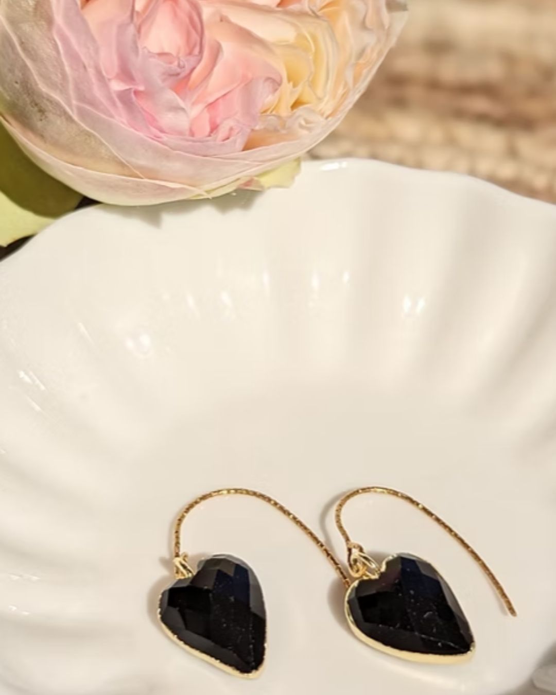 Boucles d'Oreilles Ina  - Pendants en Acier Inoxydable Doré & Cœur Pierres Naturelles