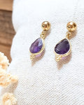 Boucles d'oreilles Apolline - Puce acier inoxydable doré et pierres naturelles en goutte
