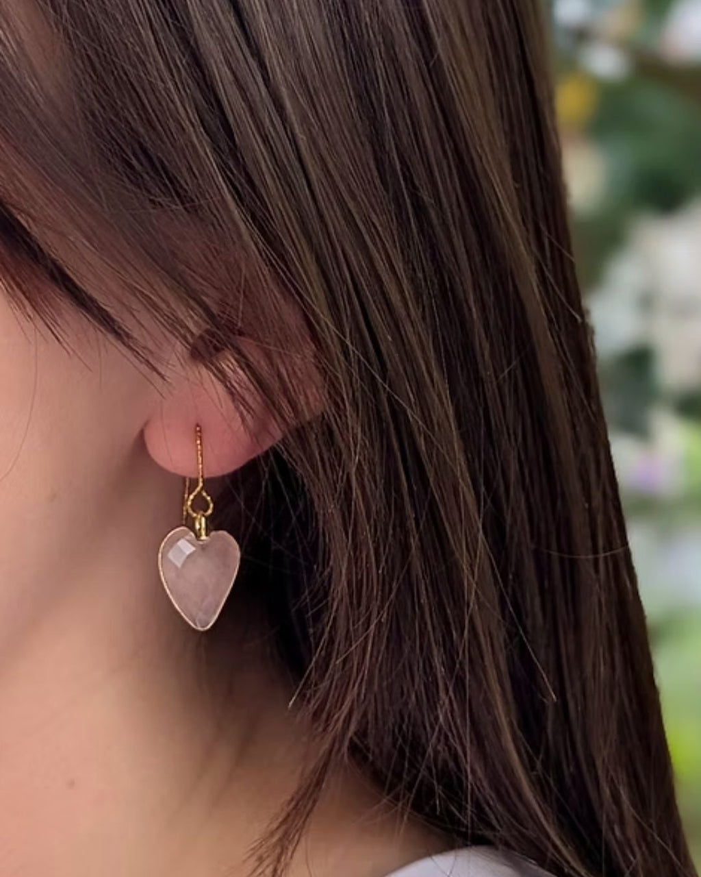 Boucles d'Oreilles Ina  - Pendants en Acier Inoxydable Doré & Cœur Pierres Naturelles