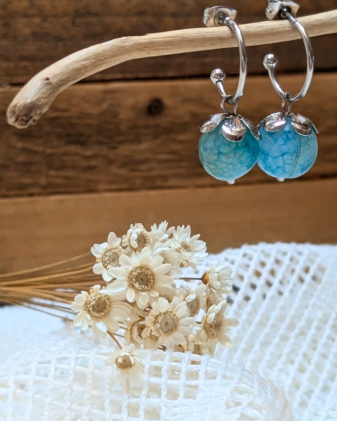 Boucles d'oreilles Béryl - Créoles en acier inoxydable et pierres naturelles