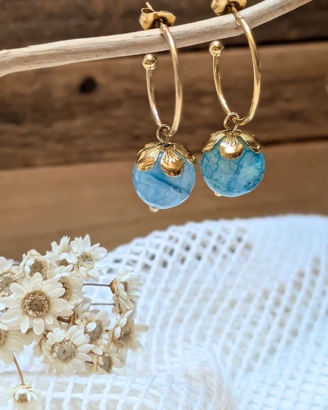 Boucles d'oreilles Béryl - Créoles en acier inoxydable et pierres naturelles
