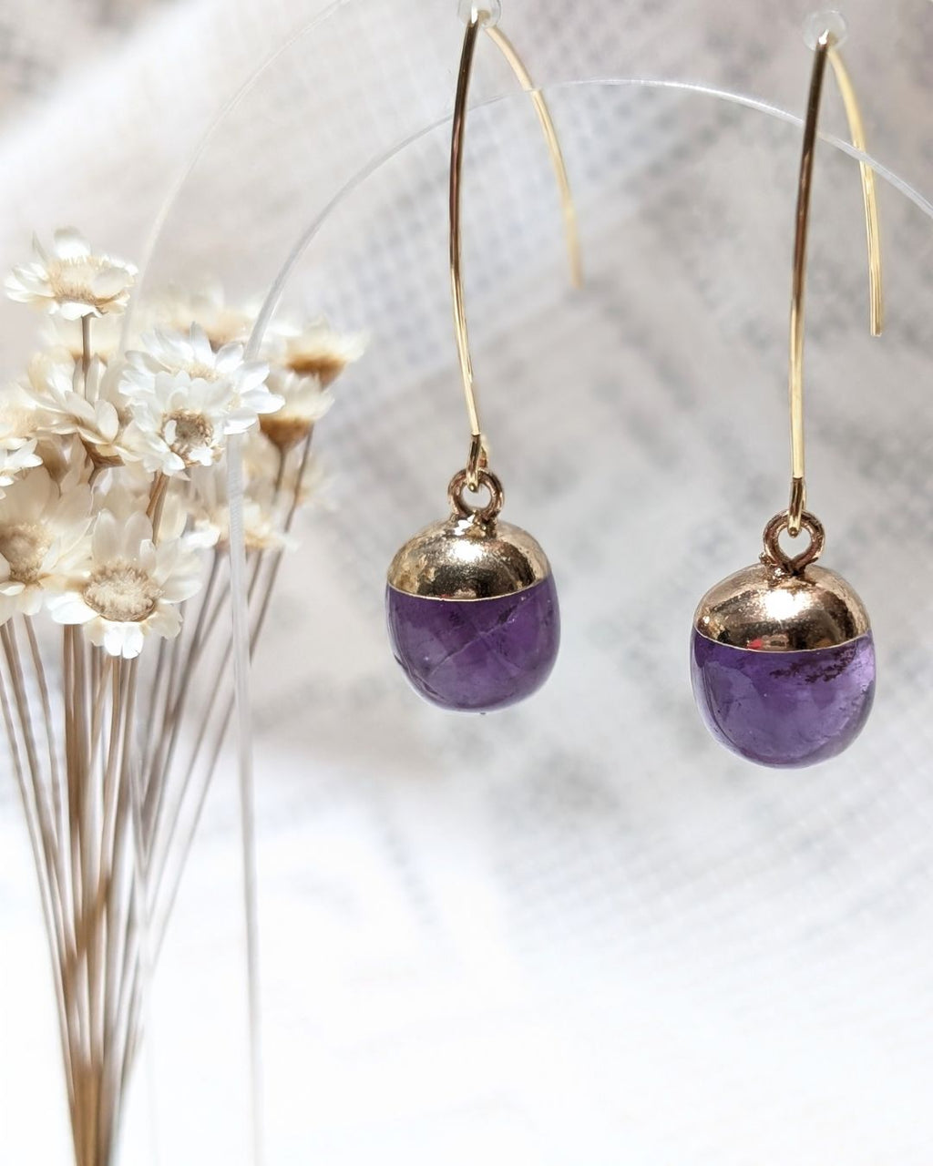 Boucles d'oreilles Cyane - Pendantes acier inoxydable doré et pierres naturelles