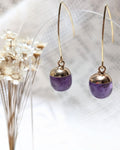 Boucles d'oreilles Cyane - Pendantes acier inoxydable doré et pierres naturelles
