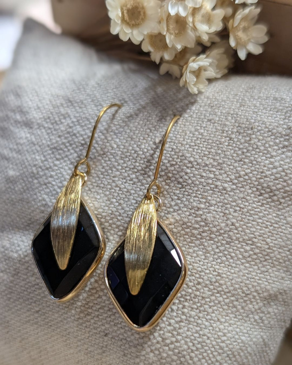 Boucles d’oreilles Farah — Acier Inoxydable Doré & Pierres Naturelles