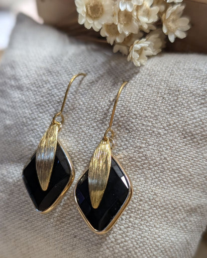 Boucles d’oreilles Farah — Pierres Naturelles &amp; Acier Inoxydable Doré