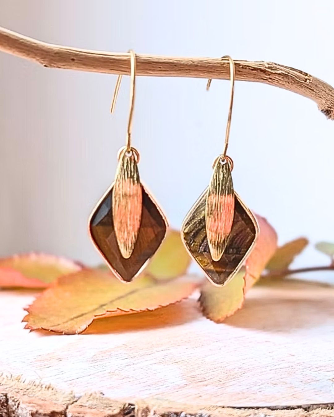 Boucles d’oreilles Farah — Acier Inoxydable Doré & Pierres Naturelles