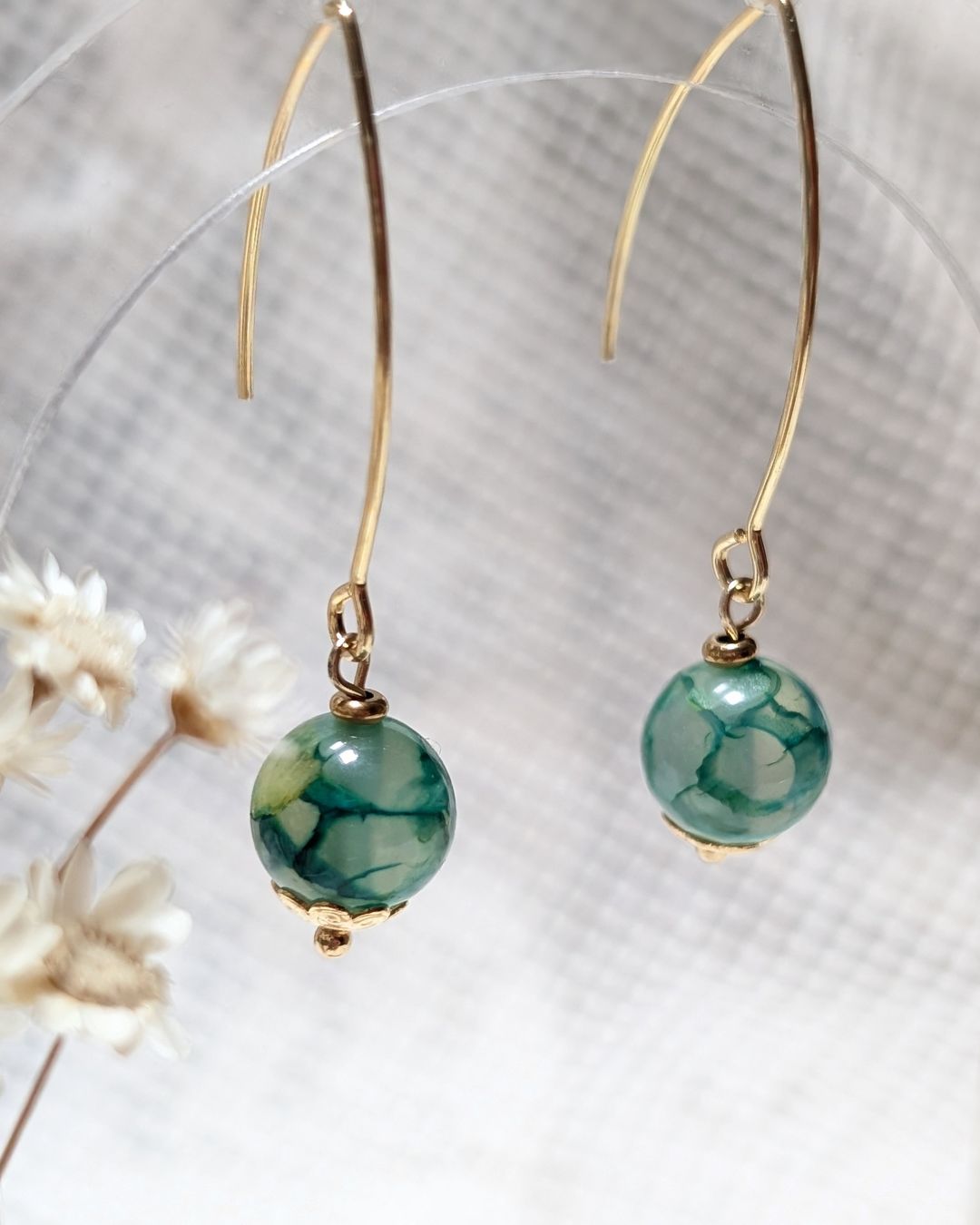 Boucles d'Oreilles Nuria - Pendant en Acier Inoxydable & Agate Veinée