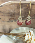 Boucles d'Oreilles Katell - Pendantes Acier Inoxydable Doré, Feuille & Pierres Naturelles
