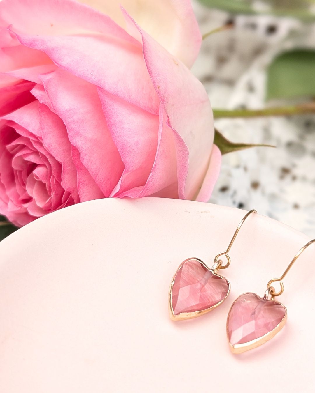 Boucles d'Oreilles Ina  - Pendants en Acier Inoxydable Doré & Cœur Pierres Naturelles