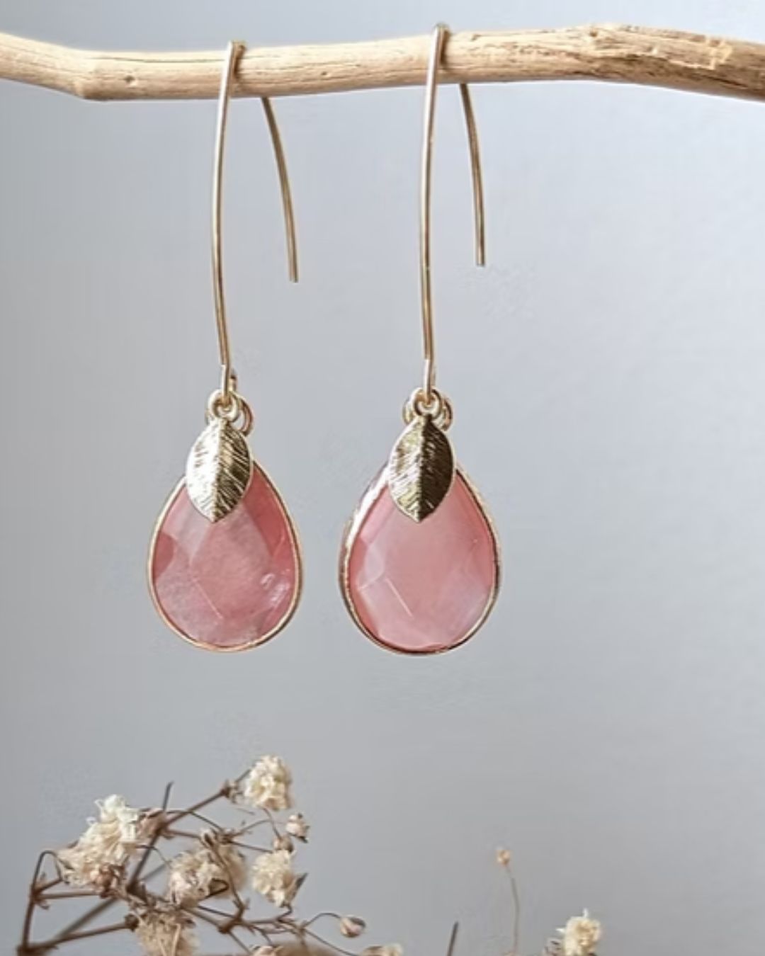 Boucles d'Oreilles Kate - Pendants en Acier Inoxydable Doré & Pierres Naturelles