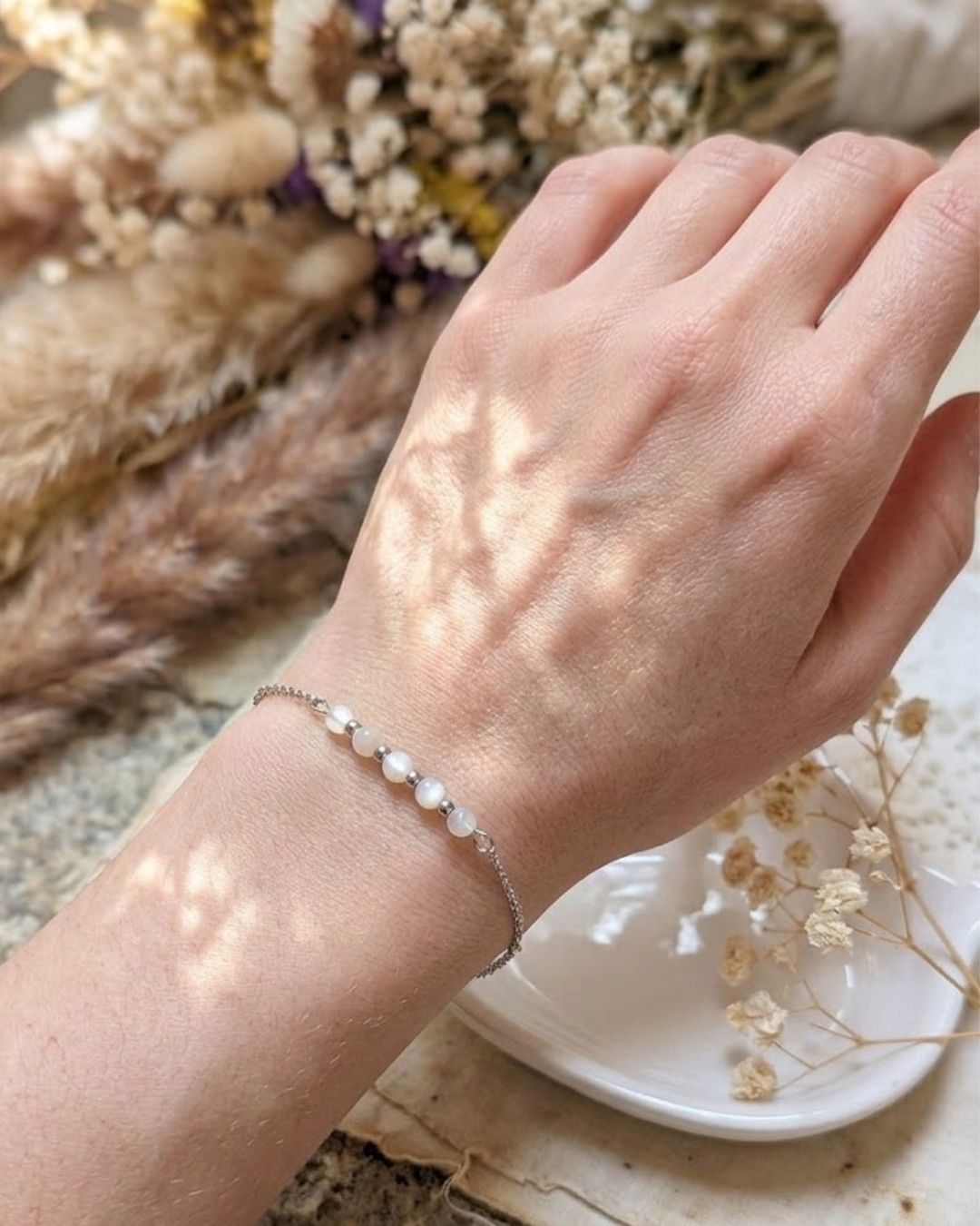 Bracelet Alba — Bracelet Fine Chaîne en Acier Inoxydable et Perles de Nacre