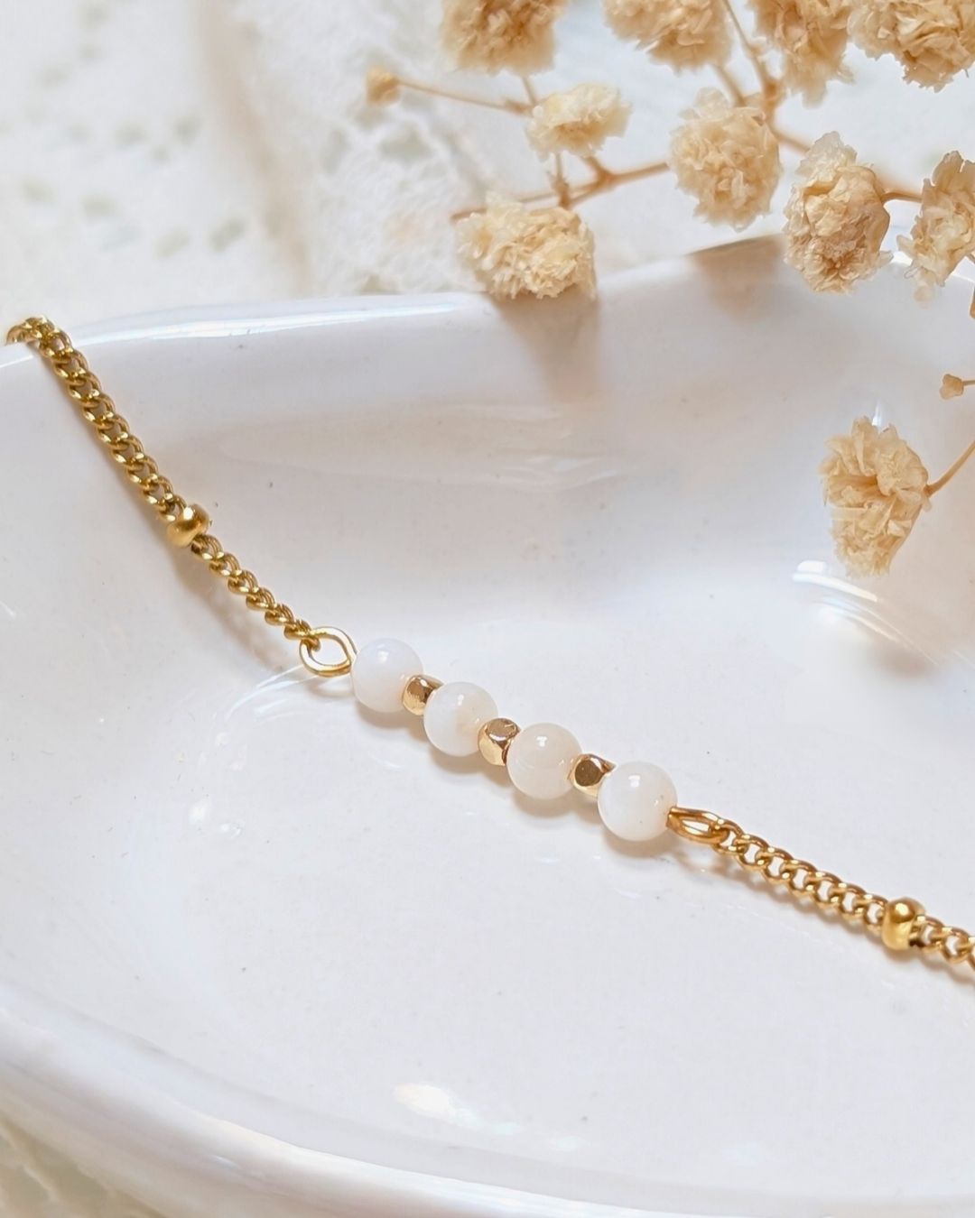 Bracelet Alba — Bracelet Fine Chaîne en Acier Inoxydable et Perles de Nacre