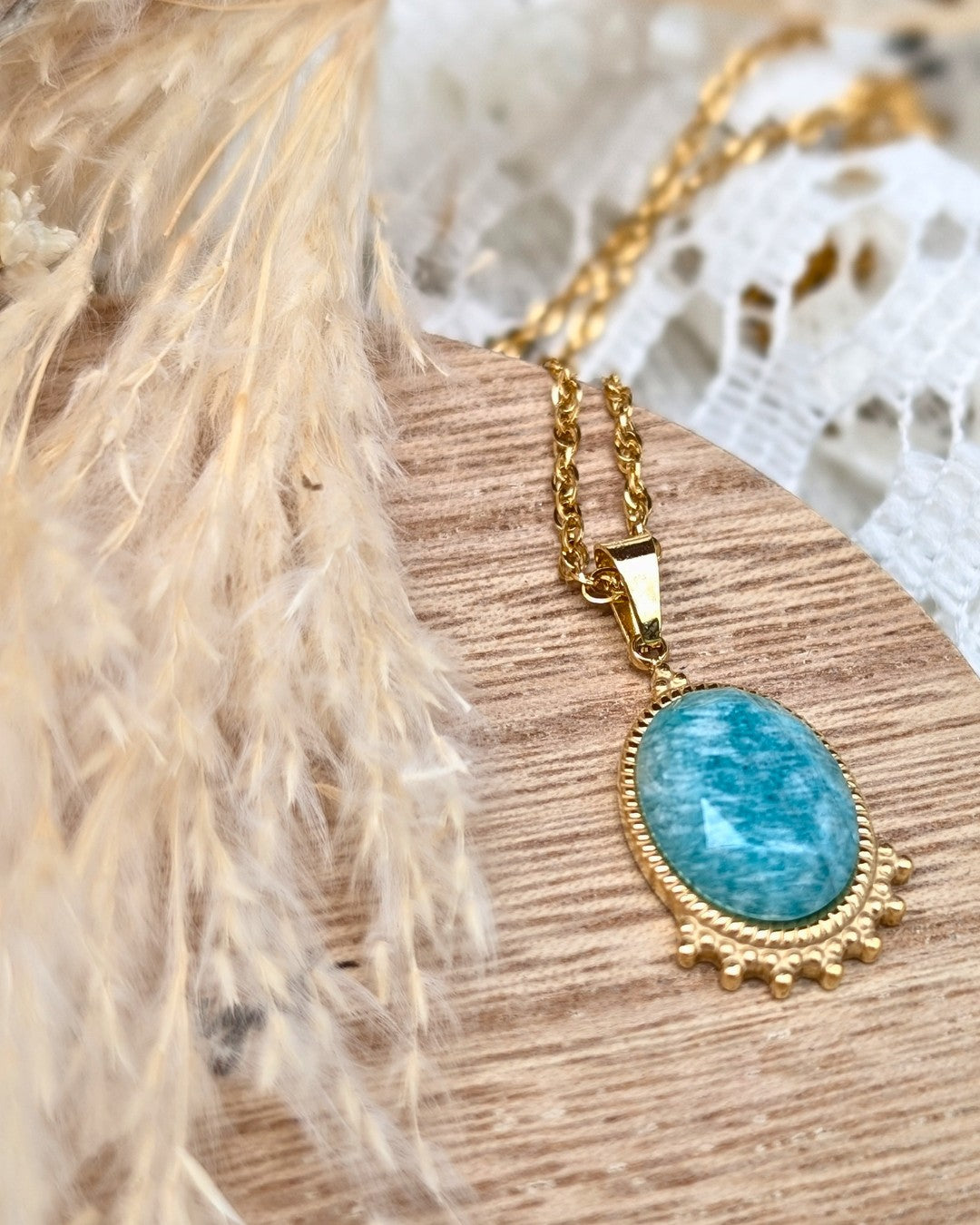 Collier Edna - Acier Inoxydable Doré & Pendentif Pierre Naturelle