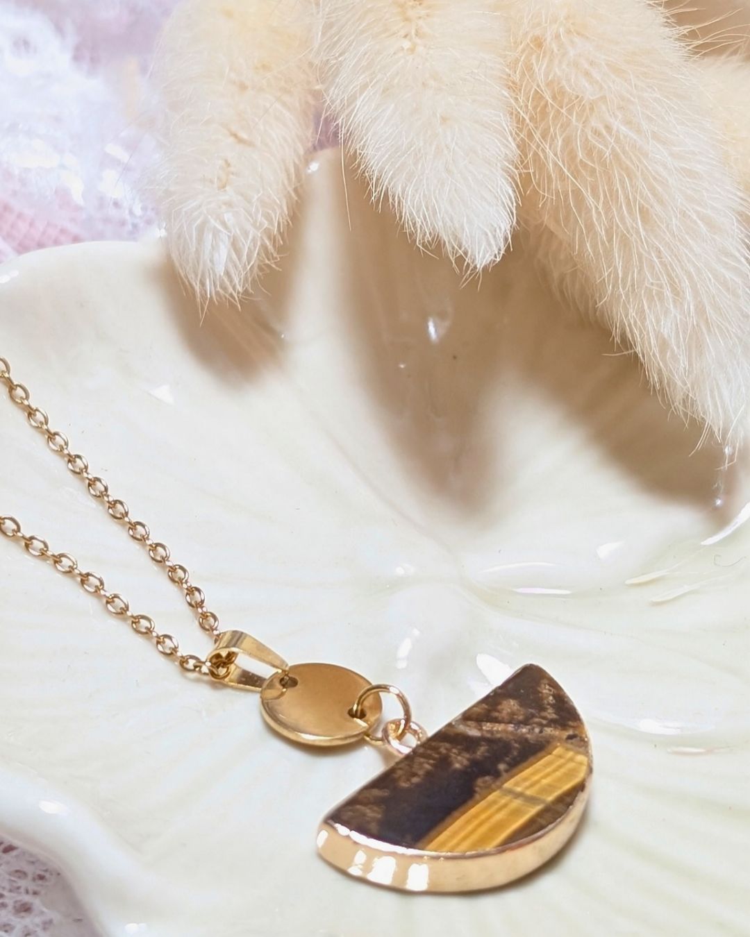 Collier Cassandre — Pierre Naturelle &amp; Acier Inoxydable Doré