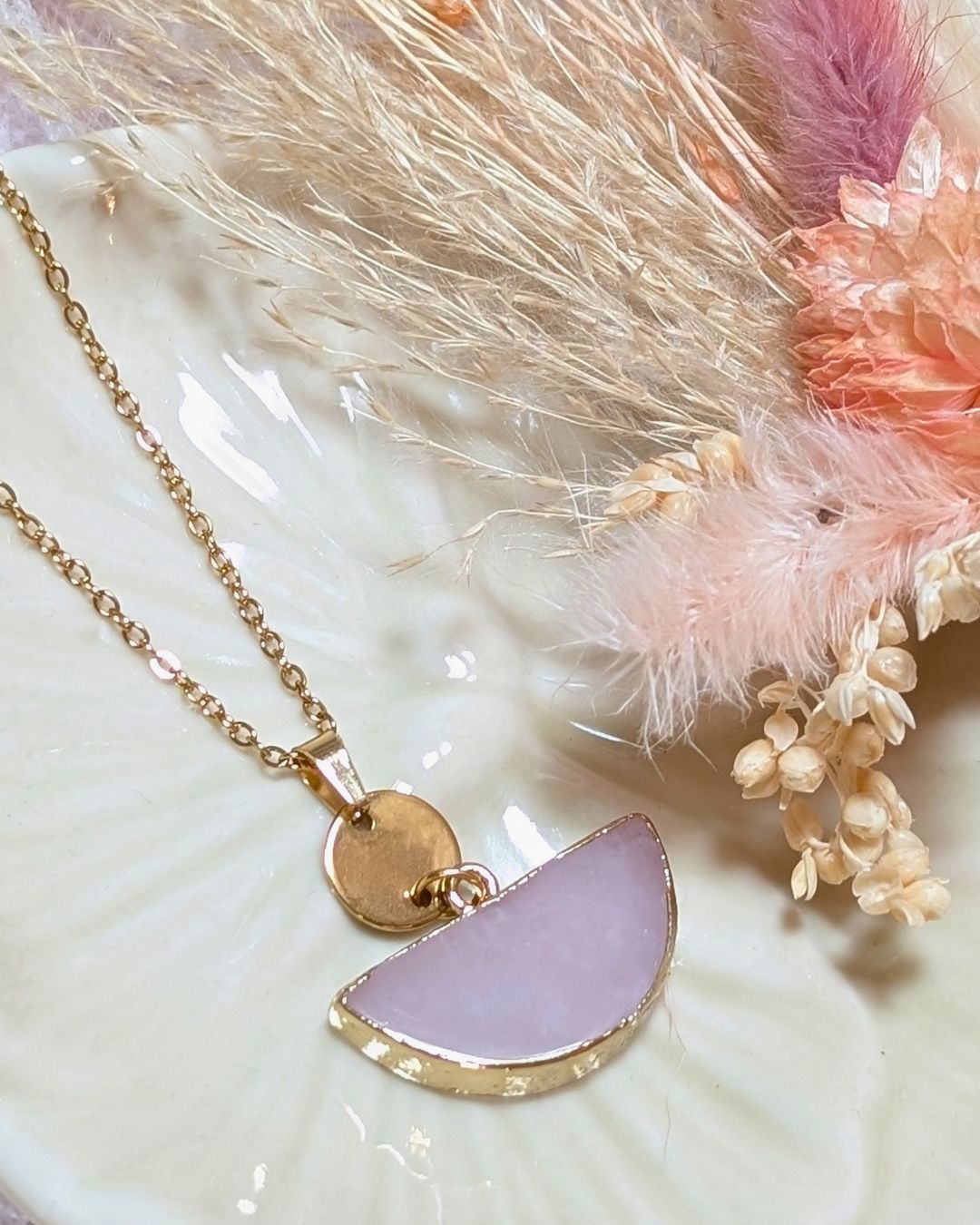 Collier Cassandre — Pierre Naturelle &amp; Acier Inoxydable Doré